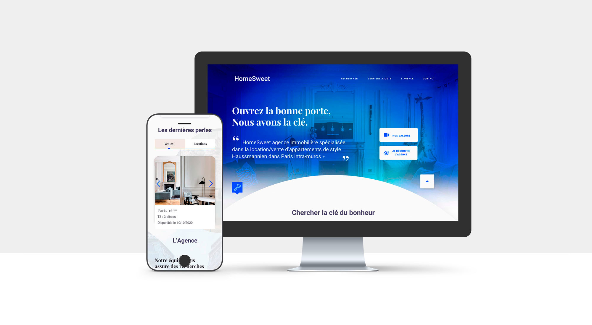 déclinaison sur écran desktop et mobile du webdesign du site HomeSweet